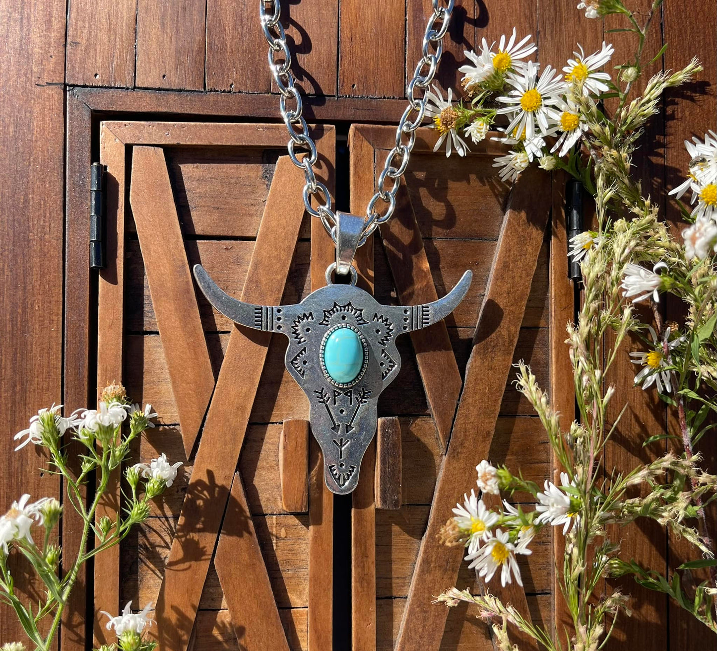 Rustic Turquoise Stone Skull necklace