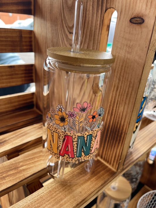 Nana wildflowers  - 16oz Glass Tumbler