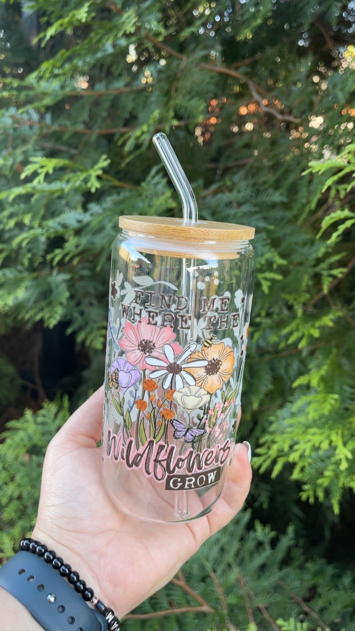 Wildflowers grow  - 16oz Glass Tumbler