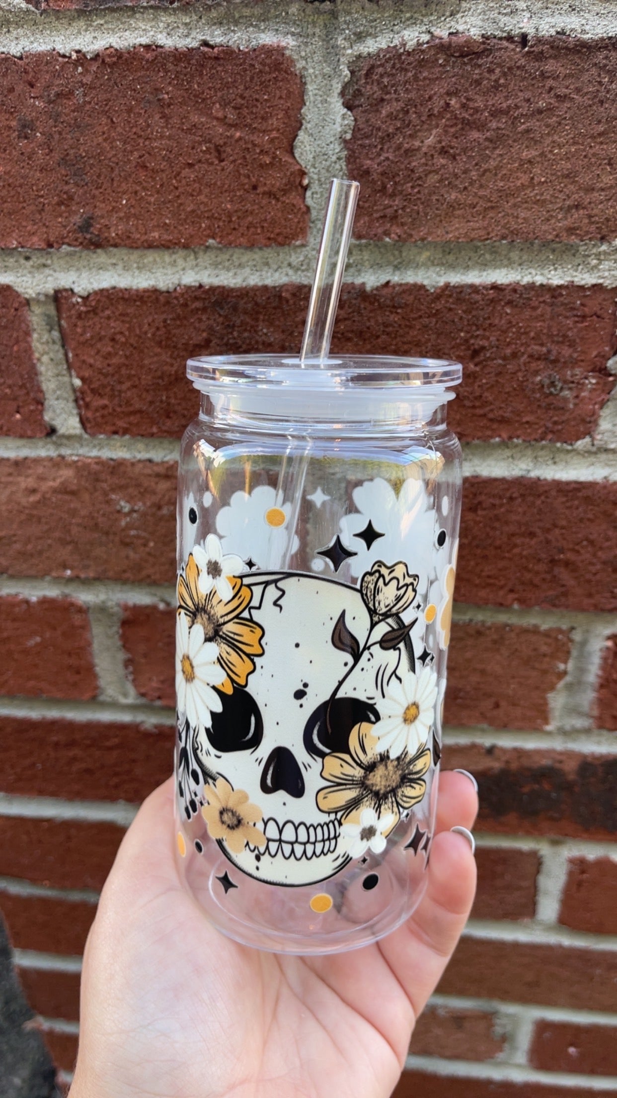 Floral skull  - 16oz Plastic Tumbler
