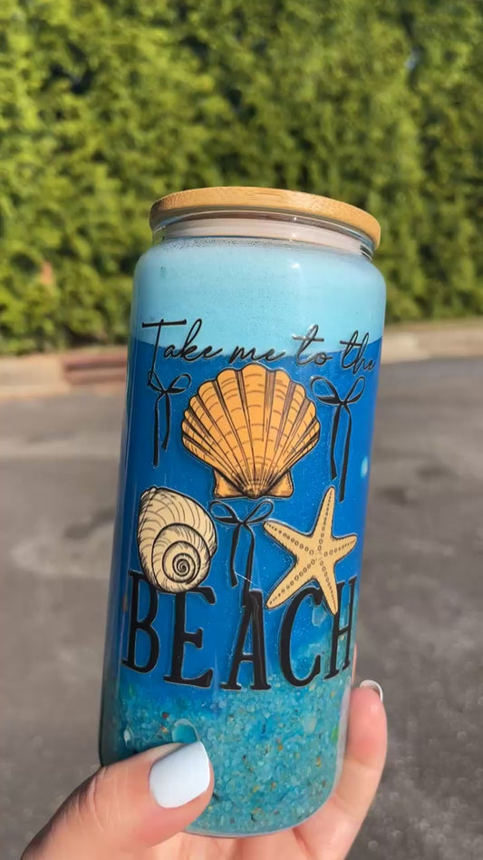 Beach snowglobe - 16oz Glass Tumbler